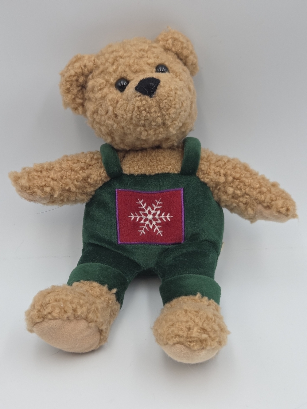 Hallmark Kiss Kiss Mistletoe Boy Bear Plush Stuffed Animal Green Overalls 10"